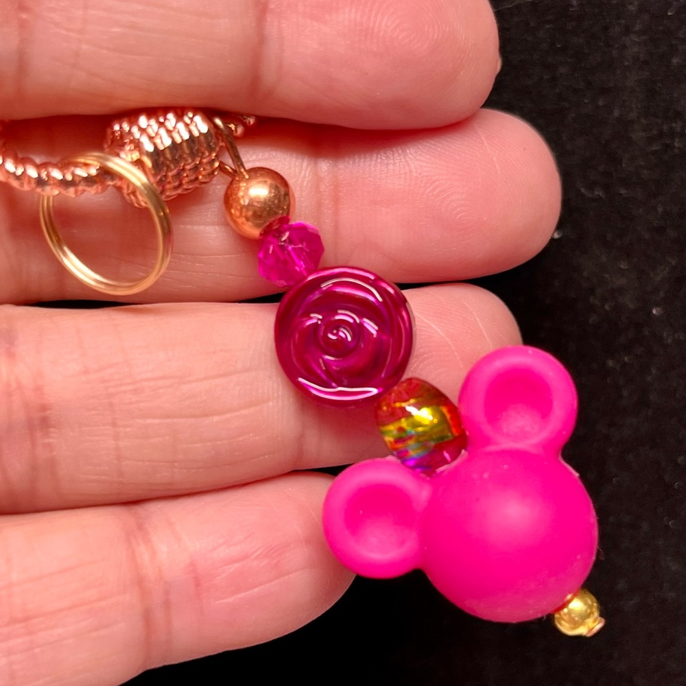 Mickey rose gold and hot pink tones key chain with loads of bling-handcrafted